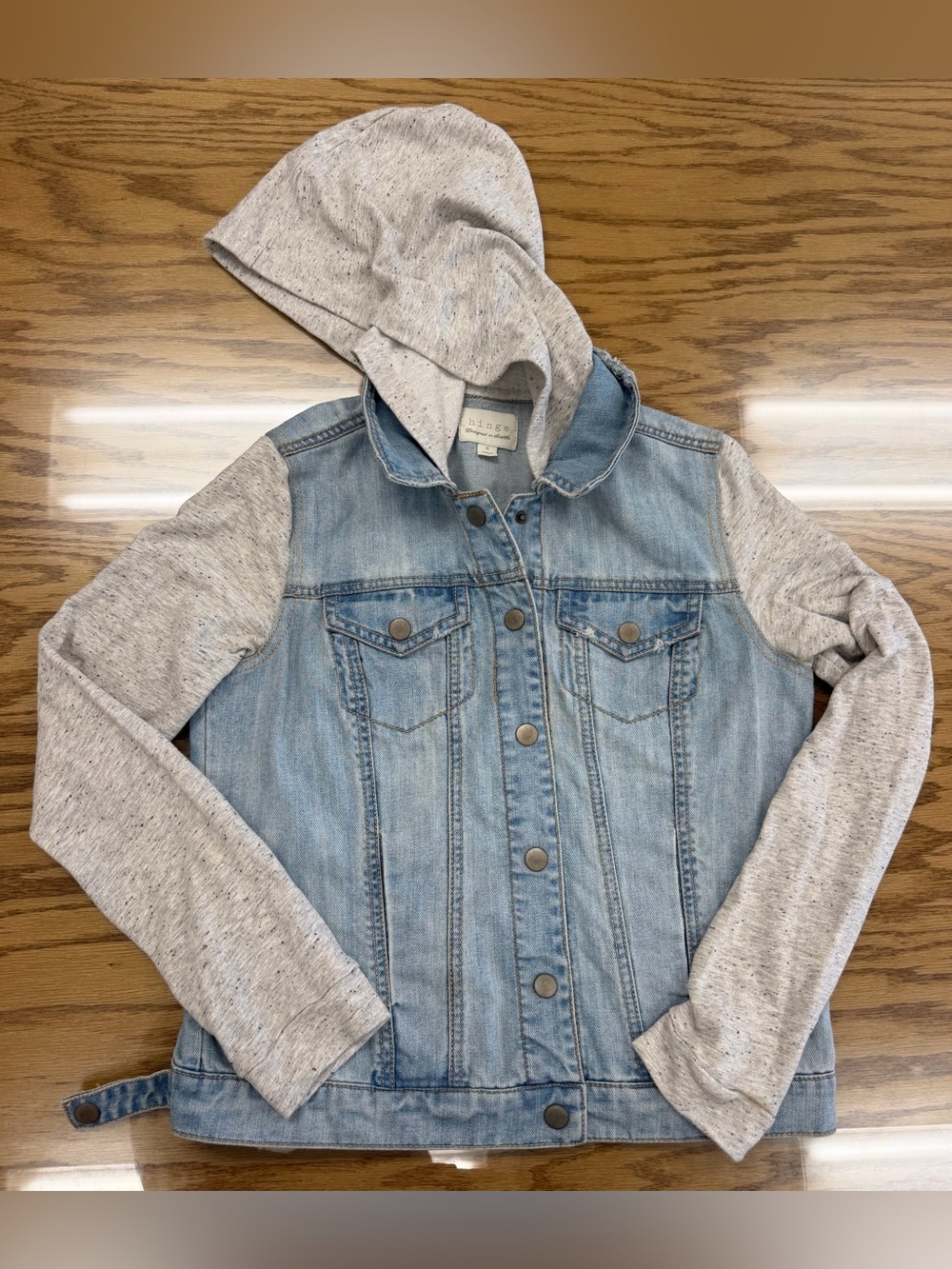 Hinge Boutique Seattle Denim Trucker Sweatshirt Hoodie Jacket Womens M Grunge